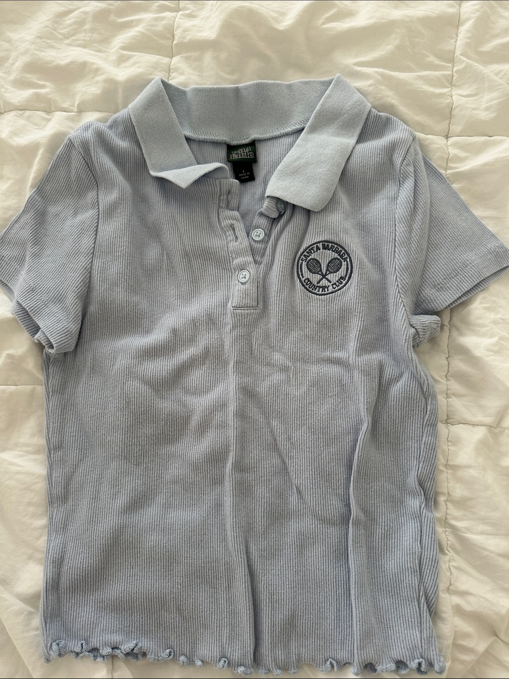 Light Blue Women's Polo Top with Tennis Logo - Wild Fable